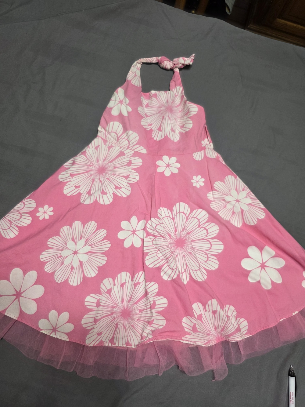 Rare Editions Pink Floral Halter Dress with Tulle Trim